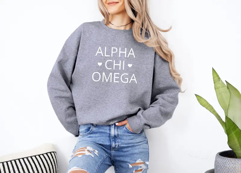 Alpha Chi Omega Crewneck Sweatshirt - Hearts 1
