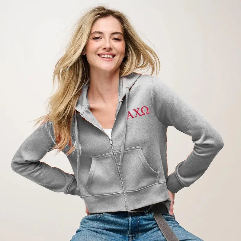 Alpha Chi Omega Cropped Zip Up Hoodie 1