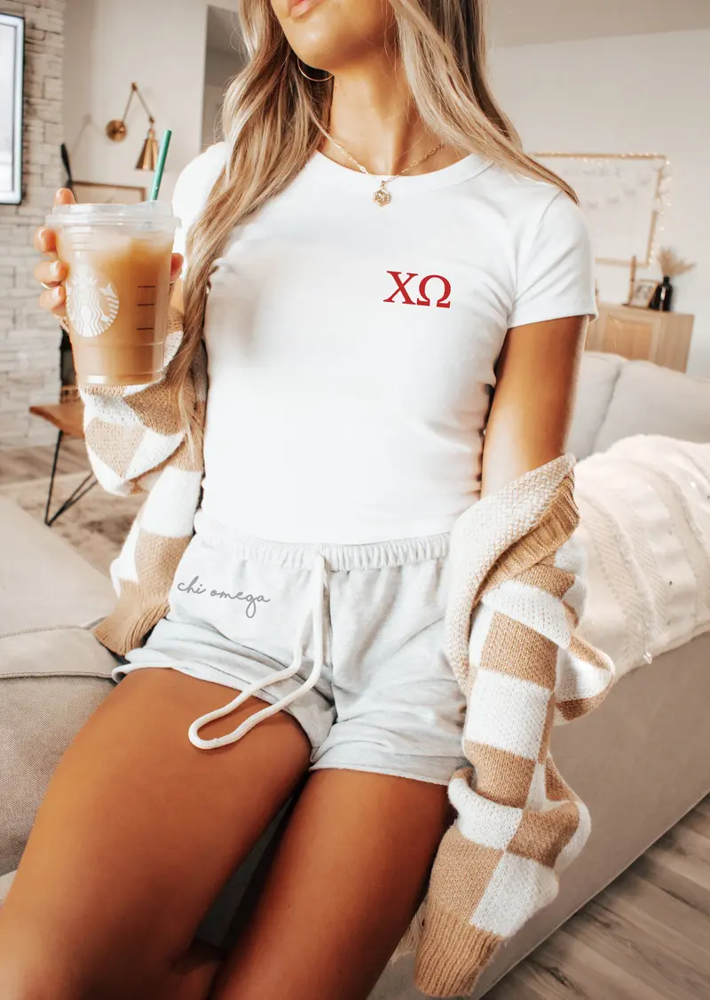 Chi Omega Cropped Baby Rib Tee - Xo 1