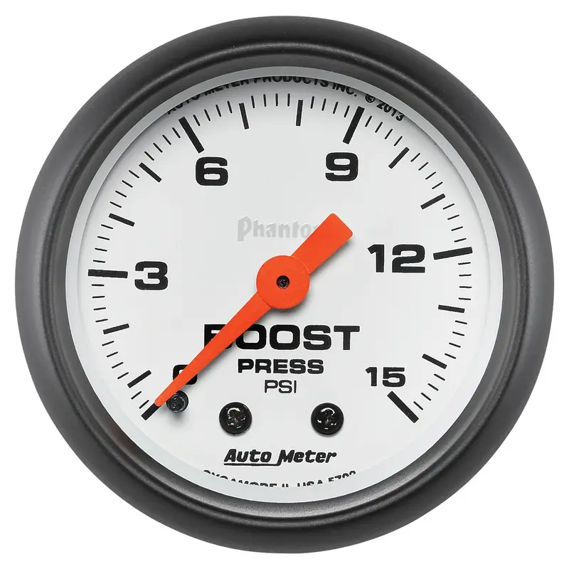 Autometer 5702 Phantom Mechanical Boost Gauge – 2-1/16", 0–15 Psi, Illuminated Dial 1
