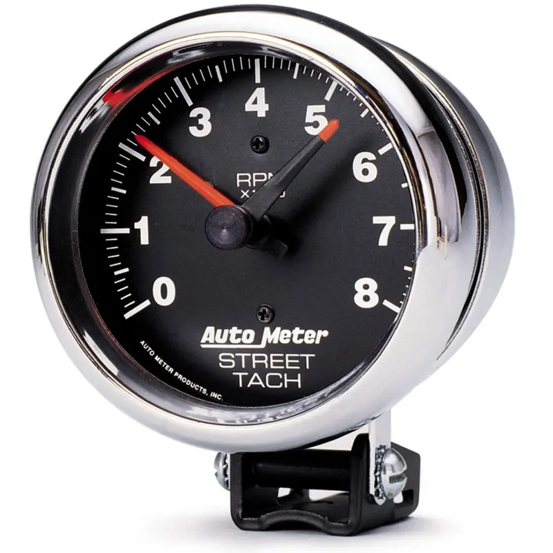 Autometer Traditional Chrome Tachometer – 3-3/4" Dial, 8,000 Rpm, Redline Pedestal Mount (2895) 1