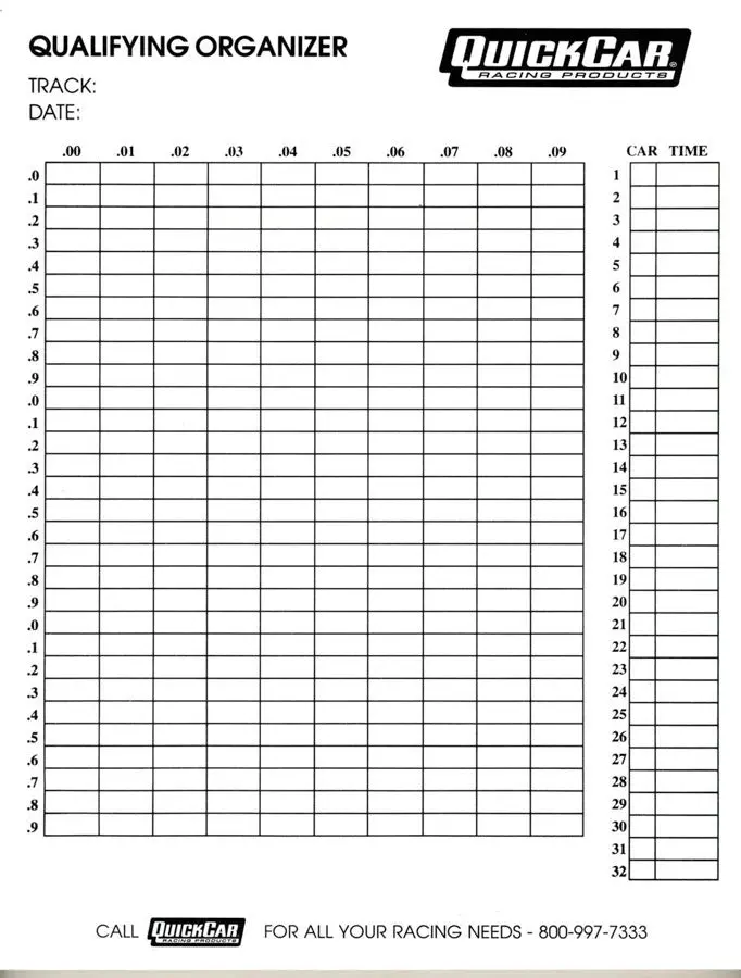 Quickcar Racing Products 51-236 Qualifying Organizer Sheets (50Pk) 1