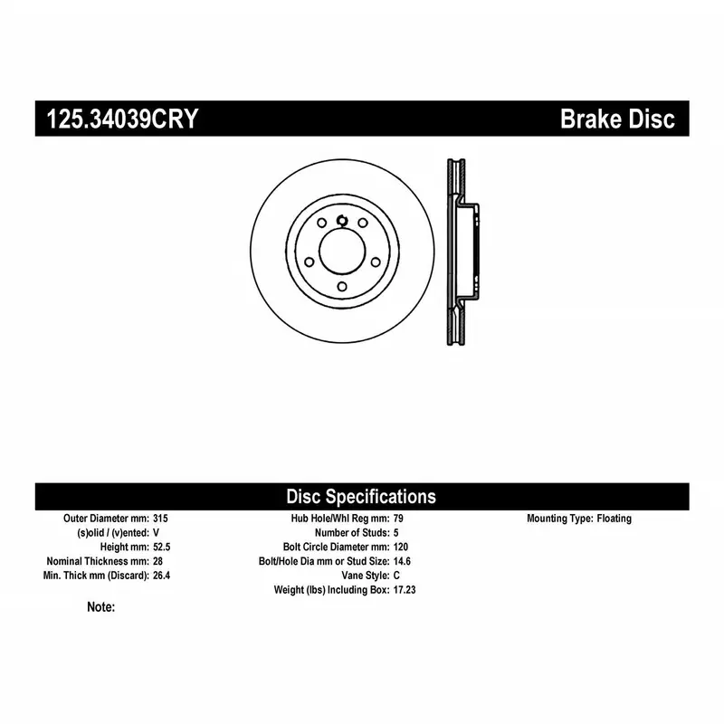 Stoptech 125.34039Cry Cryotreated High-Carbon Rotor – Front Right, Enhanced Durability & Fade Resistance 1
