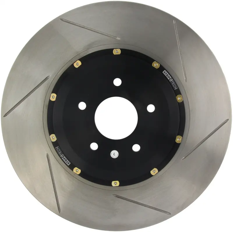 Stoptech Aerorotor 2-Piece Drilled Brake Rotor – Front Left, Black Hat With Zinc Coating 1
