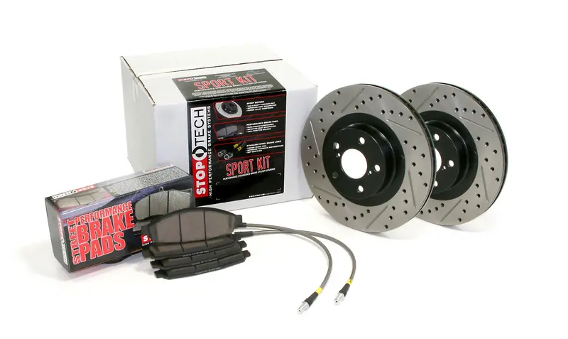 Stoptech Sport Axle Pack – Slotted & Drilled Rotors With Brake Lines (4-Wheel Kit) 1