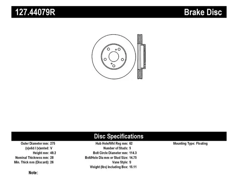 Stoptech Sport Brake Rotor – Front Right, Drilled & Slotted For Enhanced Cooling (127.44079R) 1